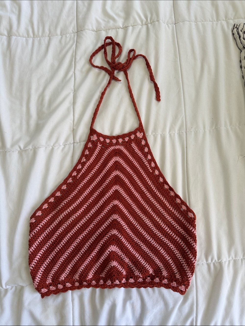 Forever 21 Crochet Halter Top in Rust and Light Pink